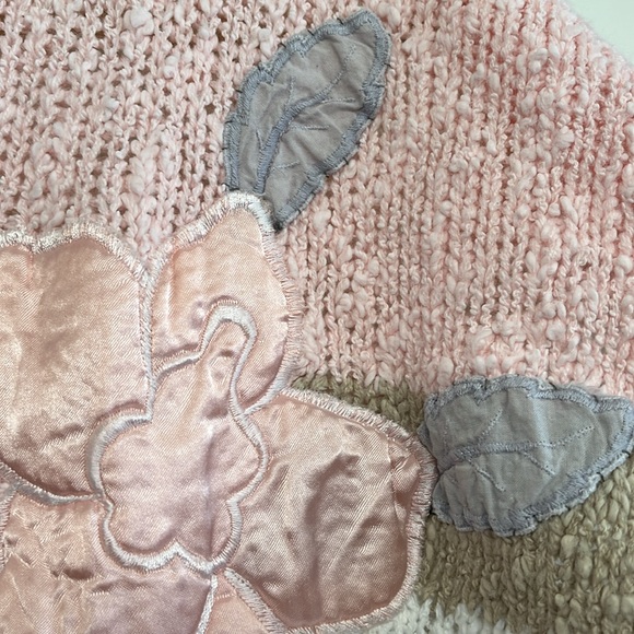Vintage 80s Embellished Abstract Pastel Acrylic Sweater with floral appliqué - Picture 4 of 8